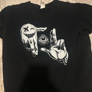 Black Graphic Tee with Hand and Eye Design